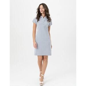 NWT renuar Blue White Striped Seersucker Collared Short Sleeve Dress XS